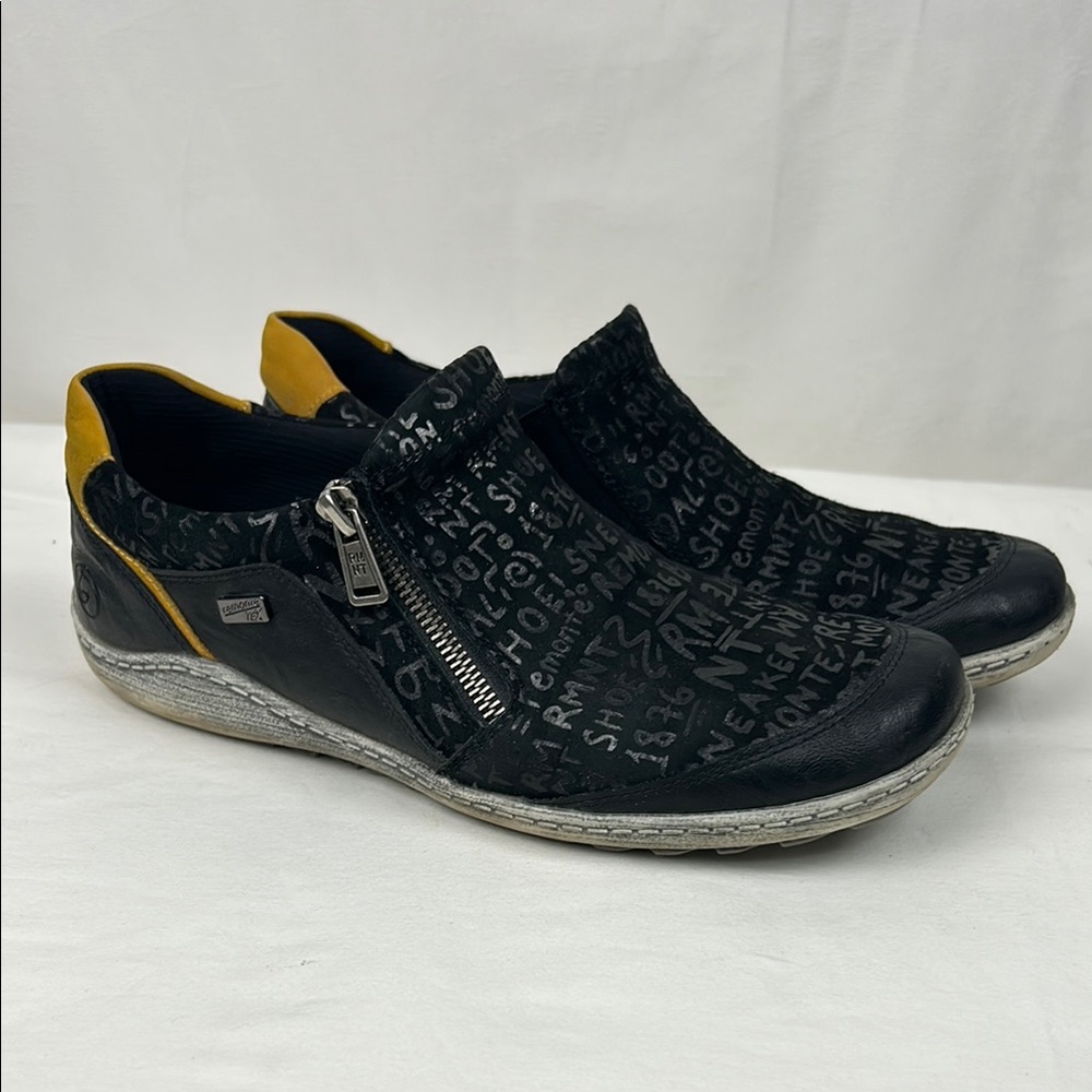 Remonte Leather Gargano Black/Yellow Zipper Sneaker EU 39 US 8